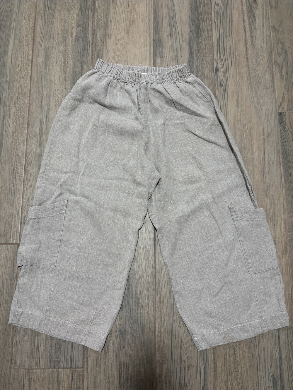 Bryn Walker Light Gray Linen Blend Wide Leg Cargo Pants size Small Made in USA